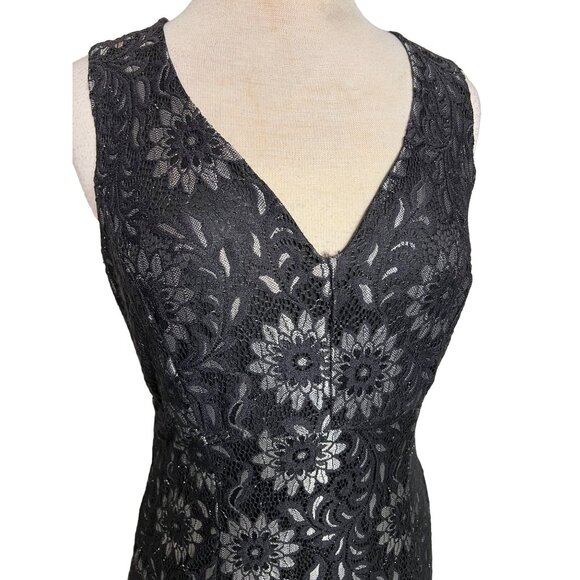 Enfocus Black Silver Maxi Size 8 Floral Lace Sheath Party Evening Goth - Picture 2 of 16